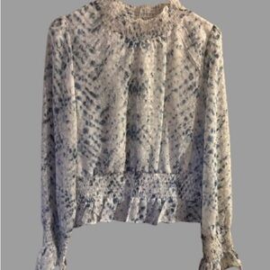 Japna Snakeskin Pattern Blue and White High Neck Modest  Blouse size L